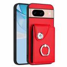 For Google Pixel 8a Organ Card Bag Ring Holder Phone Case(Red) - 1