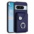 For Google Pixel 8 Pro Organ Card Bag Ring Holder Phone Case(Blue) - 1