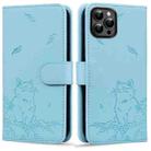 For iPhone 16 Pro Max Cute Cat Embossed Leather Phone Case(Sky Blue) - 1