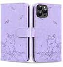 For iPhone 16 Pro Max Cute Cat Embossed Leather Phone Case(Purple) - 1