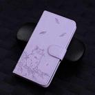 For iPhone 16 Pro Max Cute Cat Embossed Leather Phone Case(Purple) - 2