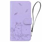 For iPhone 16 Pro Max Cute Cat Embossed Leather Phone Case(Purple) - 3