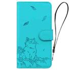 For iPhone 16 Pro Max Cute Cat Embossed Leather Phone Case(Lake Blue) - 3