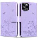 For iPhone 16 Pro Cute Cat Embossed Leather Phone Case(Purple) - 1