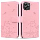 For iPhone 16 Pro Cute Cat Embossed Leather Phone Case(Pink) - 1