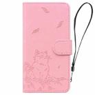 For iPhone 16 Pro Cute Cat Embossed Leather Phone Case(Pink) - 3