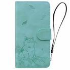 For iPhone 16 Plus Cute Cat Embossed Leather Phone Case(Green) - 3