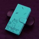 For iPhone 16 Plus Cute Cat Embossed Leather Phone Case(Lake Blue) - 2