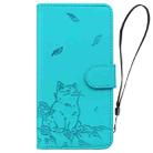 For iPhone 16 Plus Cute Cat Embossed Leather Phone Case(Lake Blue) - 3