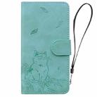 For iPhone 15 Cute Cat Embossed Leather Phone Case(Green) - 3