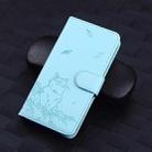 For iPhone 15 Cute Cat Embossed Leather Phone Case(Sky Blue) - 2