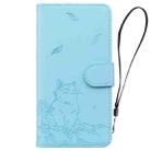 For iPhone 15 Cute Cat Embossed Leather Phone Case(Sky Blue) - 3