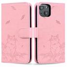 For iPhone 14 Plus Cute Cat Embossed Leather Phone Case(Pink) - 1