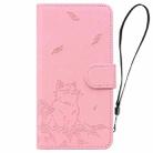 For iPhone 14 Plus Cute Cat Embossed Leather Phone Case(Pink) - 3