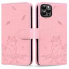 For iPhone 14 Pro Cute Cat Embossed Leather Phone Case(Pink) - 1