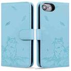 For iPhone 7 / 8 / SE 2022 Cute Cat Embossed Leather Phone Case(Sky Blue) - 1