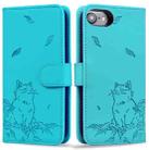 For iPhone 7 / 8 / SE 2022 Cute Cat Embossed Leather Phone Case(Lake Blue) - 1