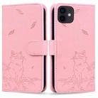 For iPhone 12 mini Cute Cat Embossed Leather Phone Case(Pink) - 1