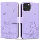 For iPhone 11 Pro Max Cute Cat Embossed Leather Phone Case(Purple) - 1