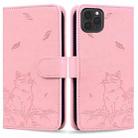 For iPhone 11 Pro Max Cute Cat Embossed Leather Phone Case(Pink) - 1