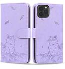 For iPhone 11 Pro Cute Cat Embossed Leather Phone Case(Purple) - 1