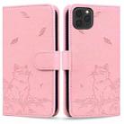 For iPhone 11 Pro Cute Cat Embossed Leather Phone Case(Pink) - 1