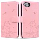 For iPhone SE 2024 Cute Cat Embossed Leather Phone Case(Pink) - 1