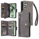 For Samsung Galaxy S24 FE 5G Rivet Buckle 9 Cards 3-Fold Wallet Leather Phone Case(Grey) - 1