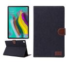 For Samsung Galaxy Tab A7  T505 Denim Texture PC Horizontal Flip Leather Protective Case with Holder & Card Slots & Wallet & Photo Frame & Sleep / Wake-up Function(Black) - 1