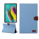 For Samsung Galaxy Tab A7  T505 Denim Texture PC Horizontal Flip Leather Protective Case with Holder & Card Slots & Wallet & Photo Frame & Sleep / Wake-up Function(Light Blue) - 1