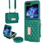 For Samsung Galaxy Z Flip5 VIETAO Rhombic Texture Wallet PU Phone Case with Long Lanyard(Green) - 1