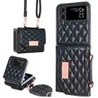 For Samsung Galaxy Z Flip4 VIETAO Rhombic Texture Wallet PU Phone Case with Long Lanyard(Black) - 1