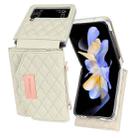 For Samsung Galaxy Z Flip4 VIETAO Rhombic Texture Wallet PU Phone Case with Long Lanyard(Beige) - 2