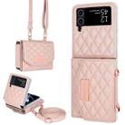 For Samsung Galaxy Z Flip4 VIETAO Rhombic Texture Wallet PU Phone Case with Long Lanyard(Pink) - 1