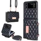 For Samsung Galaxy Z Flip3 5G VIETAO Rhombic Texture Wallet PU Phone Case with Long Lanyard(Black) - 1