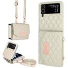 For Samsung Galaxy Z Flip3 5G VIETAO Rhombic Texture Wallet PU Phone Case with Long Lanyard(Beige) - 1
