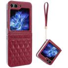 For Samsung Galaxy Z Flip5 VIETAO Rhombic Texture PU Card Slot Phone Case with Lanyard(Red) - 1