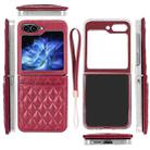 For Samsung Galaxy Z Flip5 VIETAO Rhombic Texture PU Card Slot Phone Case with Lanyard(Red) - 2