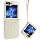 For Samsung Galaxy Z Flip5 VIETAO Rhombic Texture PU Card Slot Phone Case with Lanyard(Beige) - 1