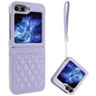 For Samsung Galaxy Z Flip5 VIETAO Rhombic Texture PU Card Slot Phone Case with Lanyard(Purple) - 1