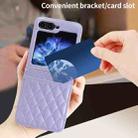 For Samsung Galaxy Z Flip5 VIETAO Rhombic Texture PU Card Slot Phone Case with Lanyard(Purple) - 3