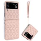 For Samsung Galaxy Z Flip4 VIETAO Rhombic Texture PU Card Slot Phone Case with Lanyard(Pink) - 1