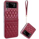 For Samsung Galaxy Z Flip4 VIETAO Rhombic Texture PU Card Slot Phone Case with Lanyard(Red) - 1