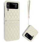 For Samsung Galaxy Z Flip4 VIETAO Rhombic Texture PU Card Slot Phone Case with Lanyard(Beige) - 1