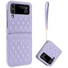 For Samsung Galaxy Z Flip4 VIETAO Rhombic Texture PU Card Slot Phone Case with Lanyard(Purple) - 1