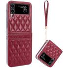 For Samsung Galaxy Z Flip3 5G VIETAO Rhombic Texture PU Card Slot Phone Case with Lanyard(Red) - 1
