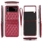 For Samsung Galaxy Z Flip3 5G VIETAO Rhombic Texture PU Card Slot Phone Case with Lanyard(Red) - 2