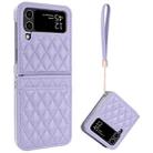 For Samsung Galaxy Z Flip3 5G VIETAO Rhombic Texture PU Card Slot Phone Case with Lanyard(Purple) - 1