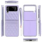 For Samsung Galaxy Z Flip3 5G VIETAO Rhombic Texture PU Card Slot Phone Case with Lanyard(Purple) - 2
