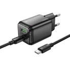 hoco N52 Monsoon Dual Port PD20W Type-C, QC3.0 USB Charger with 1m Type-C Cable, EU Plug(Black) - 1